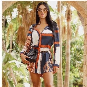 Keep It Classified Satin Printed Shirt Dress - Cream/combo - XS